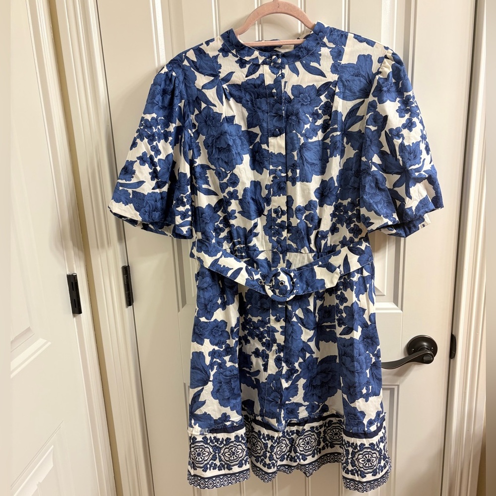 Blue and White Floral Short Dress
